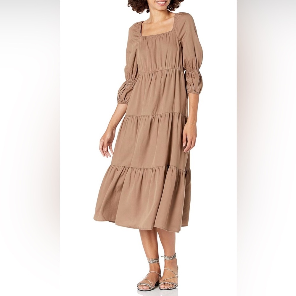The Drop Women's Keyla Puff-Sleeve Square-Neck Tiered Midi Dress